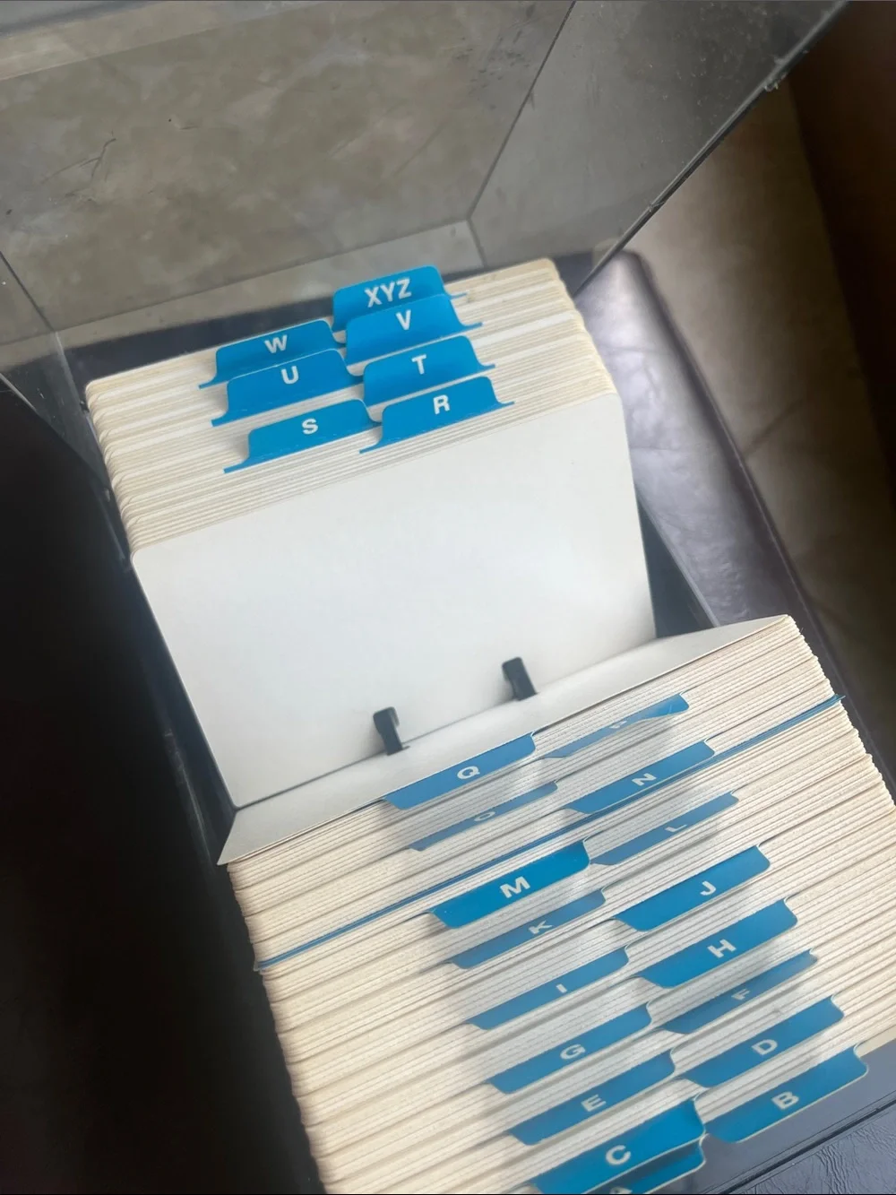 Vintage Never used Rolodex Black Desktop Card File with Blue Alphabetic Tabs